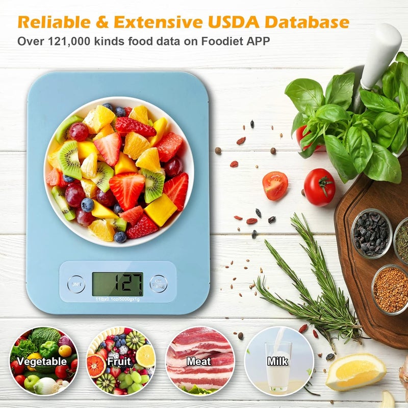 URAMAZ Digital Food Scale for Weight Loss - Smart Food Scale with Nutritional Calculator, Kitchen Scales for Food Grams and Ounces, Food Weight Scale for Baking, Diet, Diabetics, Calories 0.1oz/1g (3g-5kg) - Image 3